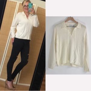 Jeanne Pierre Johnny Collar Tie Neck Pullover M